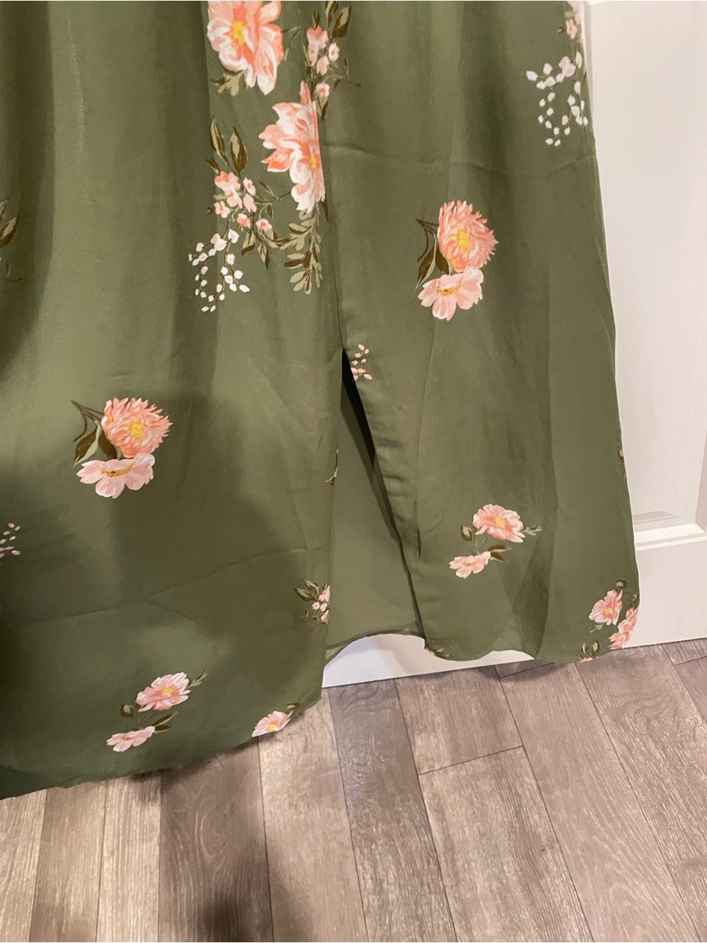 Sugarlips Olive Green Floral Maxi Dress with Pink Blooms - Picture 5 of 8